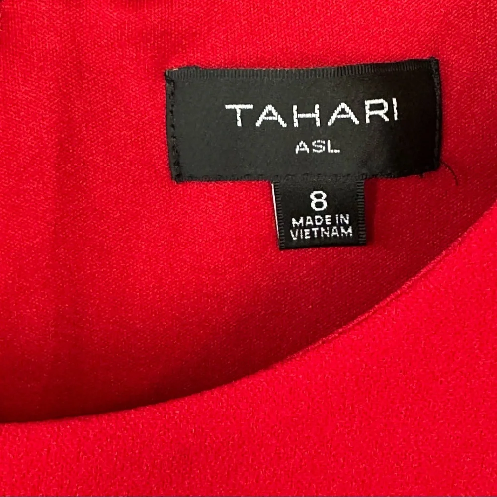 TAHARI ASL Red Stretch Crepe A-Line Grommet Side Tie Dress Sz: 8 - Picture 8 of 13